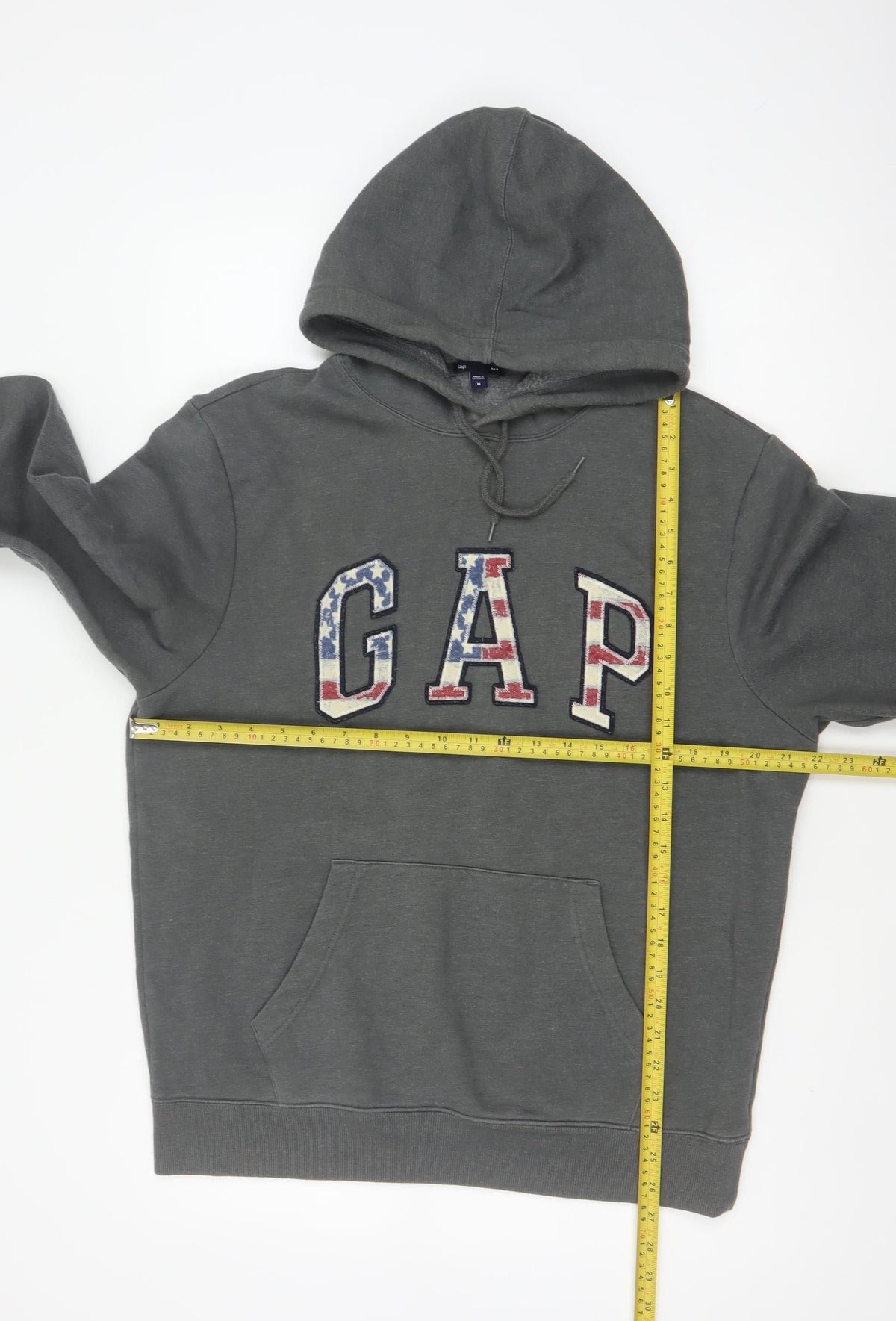 Gap Men’s Grey M Pullover Hoodie USA Flag Logo Pocket