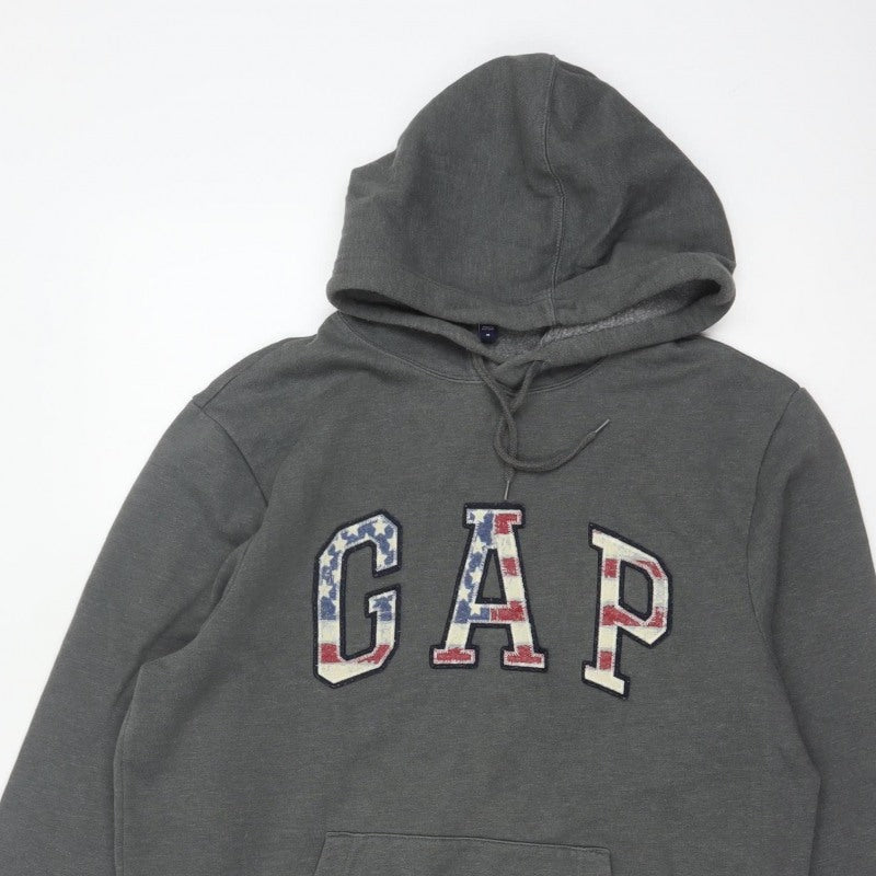 Gap Men’s Grey M Pullover Hoodie USA Flag Logo Pocket