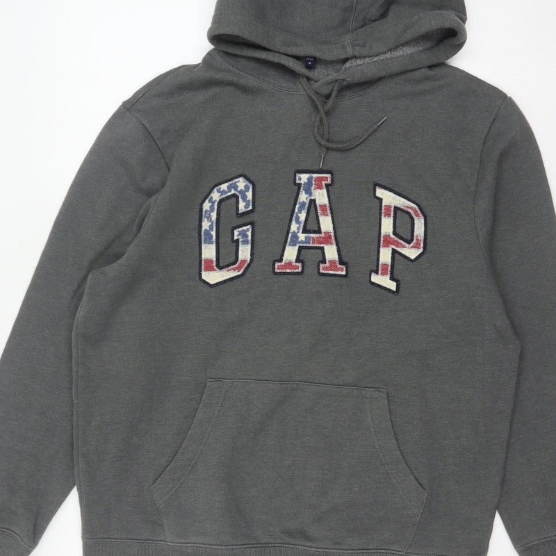 Gap Men’s Grey M Pullover Hoodie USA Flag Logo Pocket