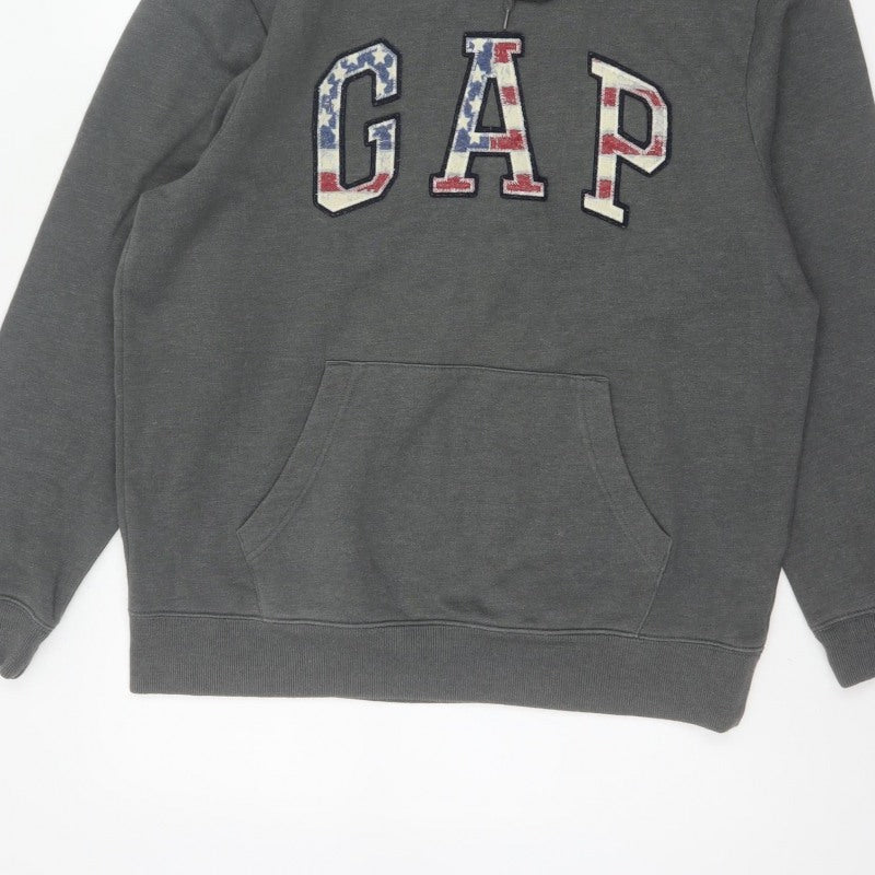 Gap Men’s Grey M Pullover Hoodie USA Flag Logo Pocket
