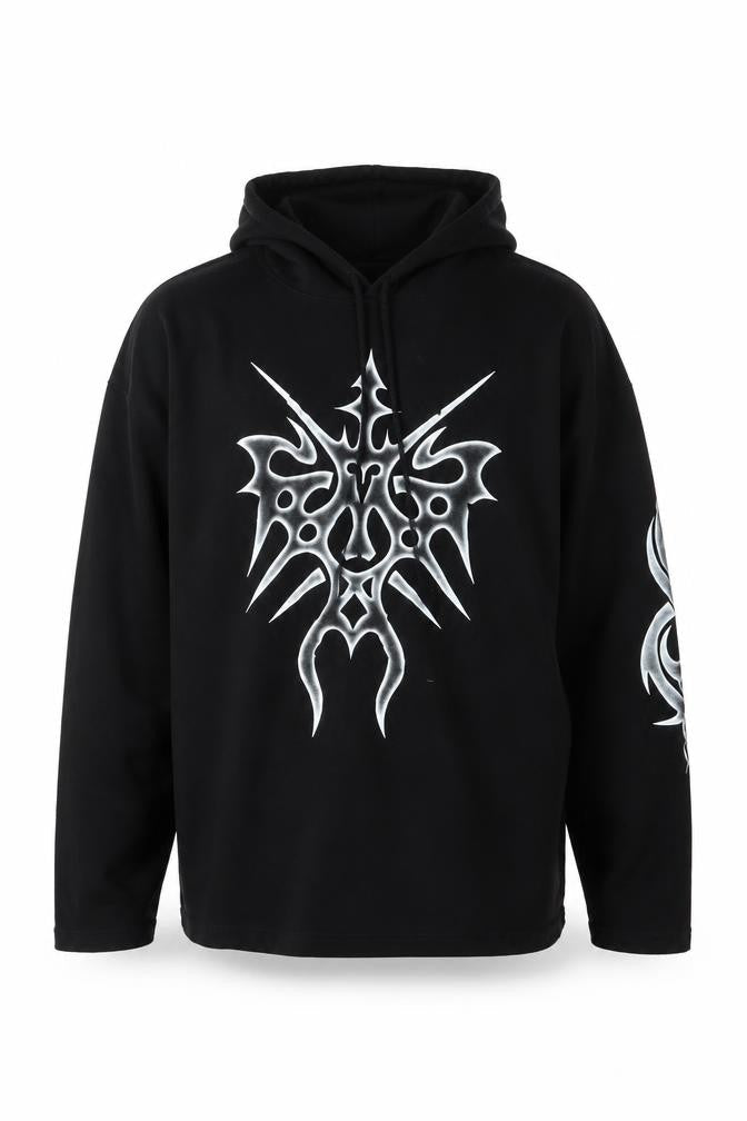 Made in Hell Men’s Black XL Pullover Hoodie Gothic Tribal Graphic Print