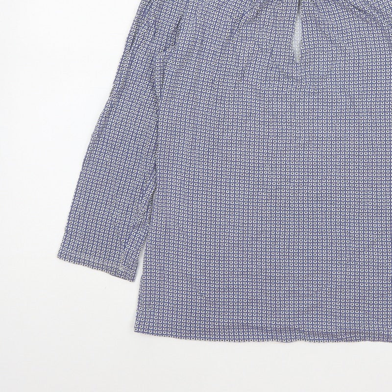 Hobbs Women Blue Geometric Tie Neck Long Sleeve Tunic Blouse M