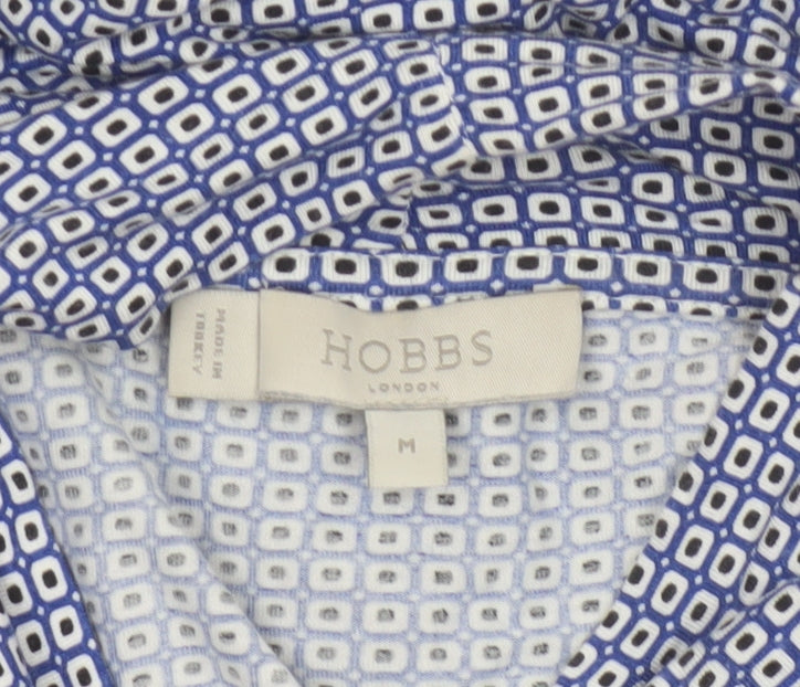 Hobbs Women Blue Geometric Tie Neck Long Sleeve Tunic Blouse M