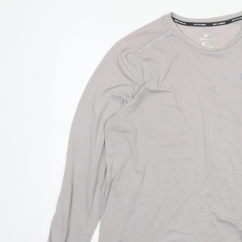 Nike Men’s Grey L Dri-FIT Long Sleeve Running Training Jersey Top