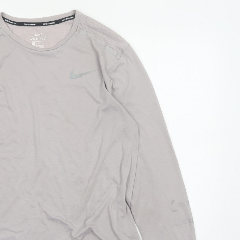 Nike Men’s Grey L Dri-FIT Long Sleeve Running Training Jersey Top
