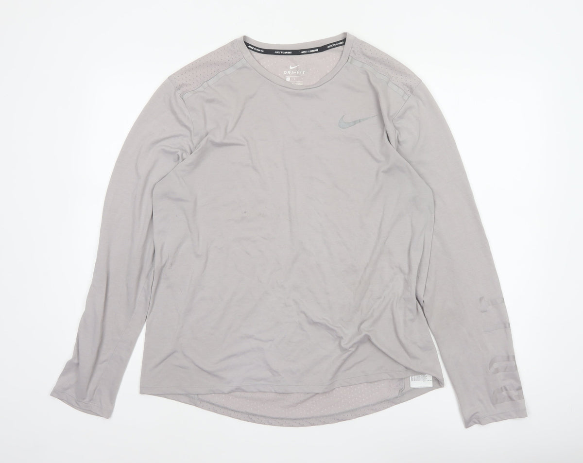 Nike Men’s Grey L Dri-FIT Long Sleeve Running Training Jersey Top