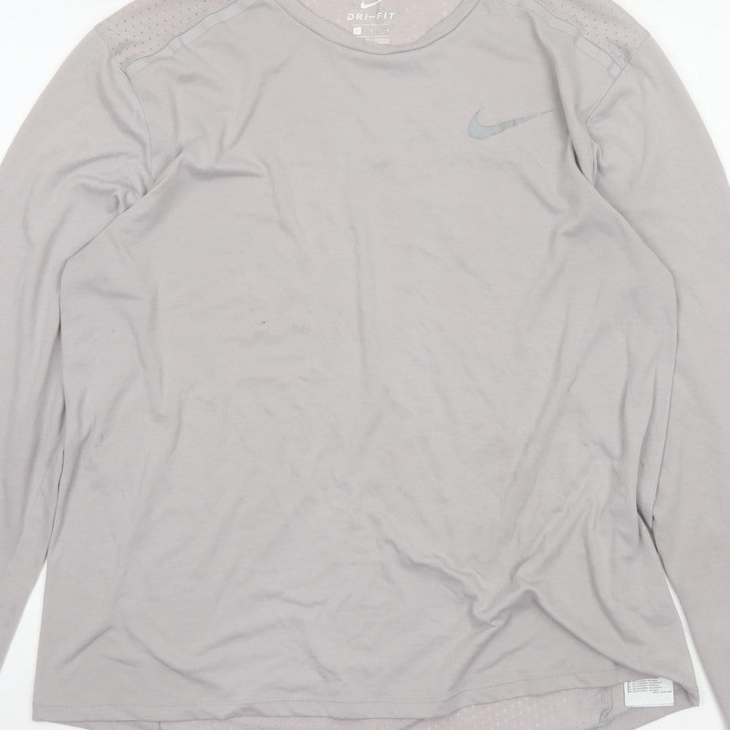 Nike Men’s Grey L Dri-FIT Long Sleeve Running Training Jersey Top