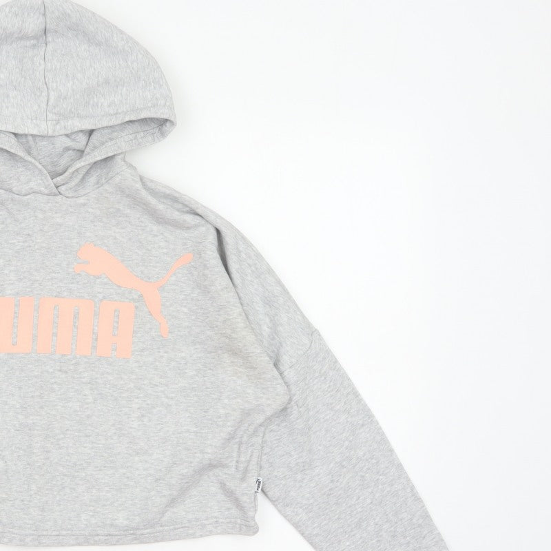 Additional view of Puma girls’ grey 13-14 years pullover hoodie pink logo fleece