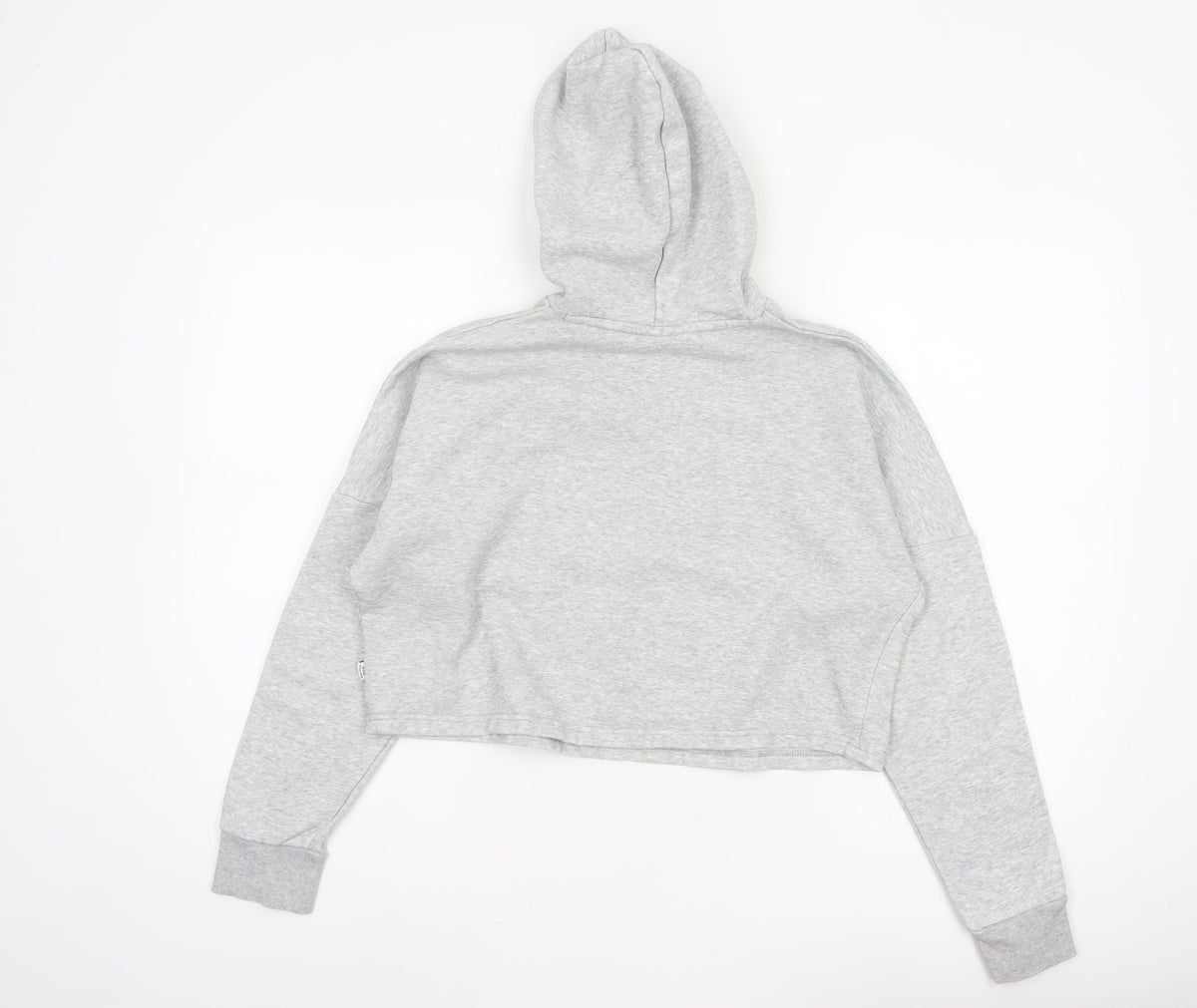 Brand and care label for Puma girls’ grey 13-14 years pullover hoodie pink logo fleece