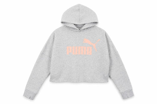 Puma Girls Grey 13-14 Years Pullover Hoodie Pink Logo Fleece