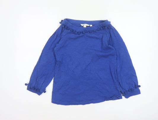Boden Women Blue UK 6 Pom Pom Balloon Sleeve Jersey Blouse