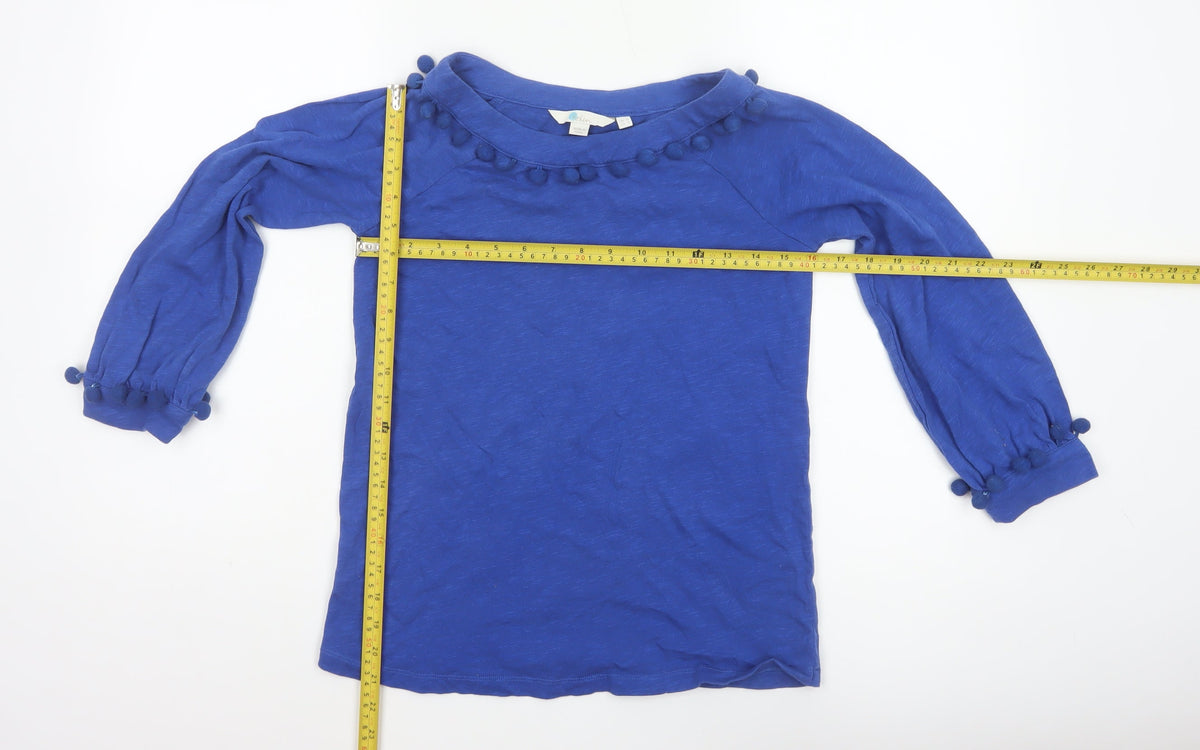Boden Women Blue UK 6 Pom Pom Balloon Sleeve Jersey Blouse