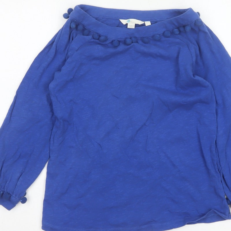 Boden Women Blue UK 6 Pom Pom Balloon Sleeve Jersey Blouse
