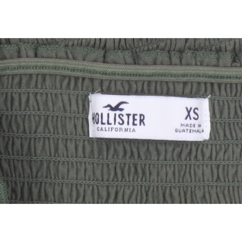 Hollister Women Green XS Cropped Off Shoulder Smocked Long Sleeve Blouse