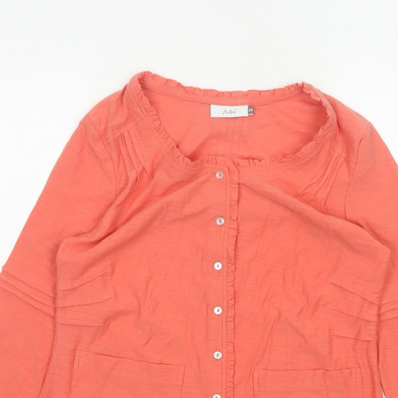 Adini Women Orange XS Cotton Ruffle Button-Up Long Sleeve Top