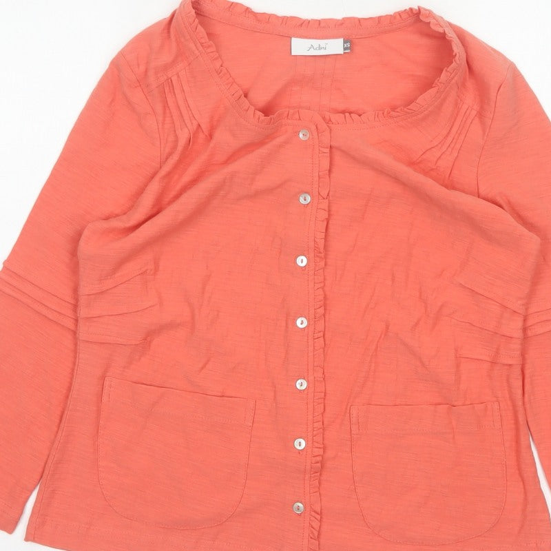 Adini Women Orange XS Cotton Ruffle Button-Up Long Sleeve Top