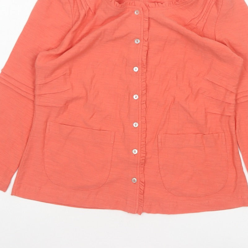 Adini Women Orange XS Cotton Ruffle Button-Up Long Sleeve Top