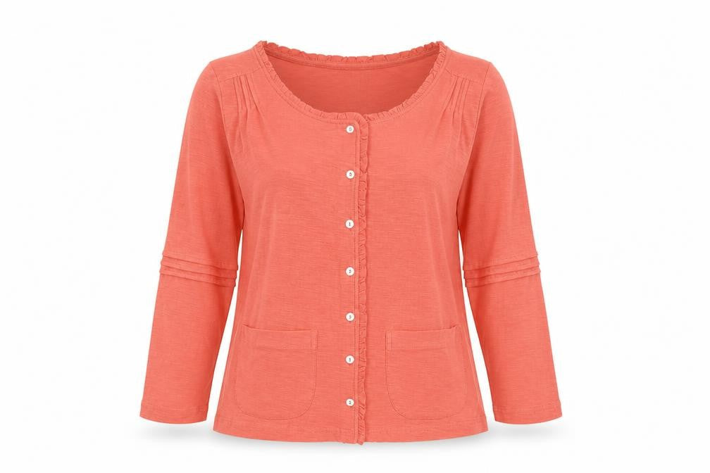 Adini Women Orange XS Cotton Ruffle Button-Up Long Sleeve Top