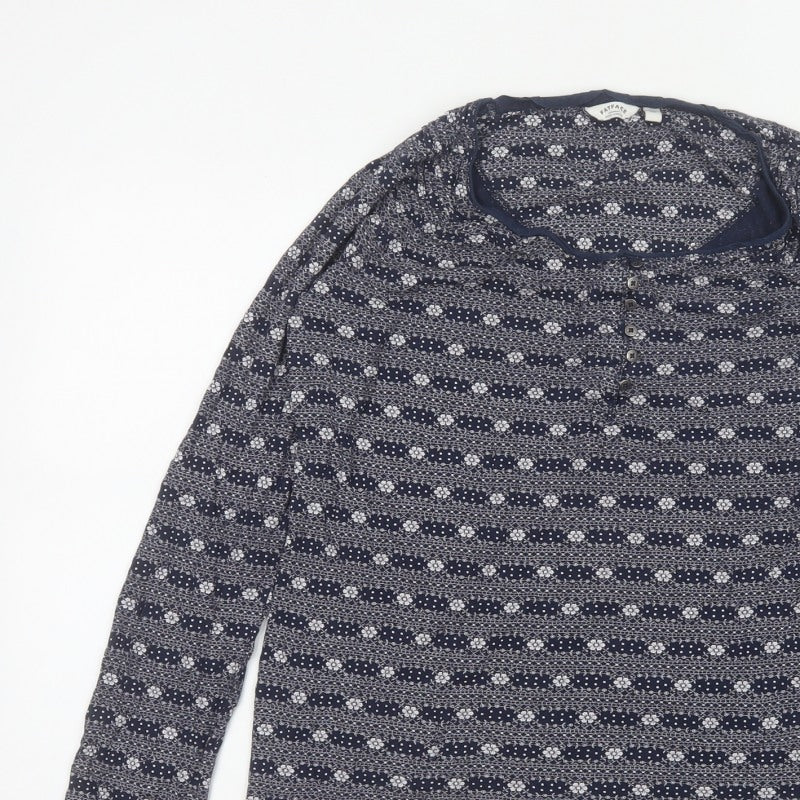 FatFace Women’s Blue Floral Long Sleeve Button Jersey Top UK 10