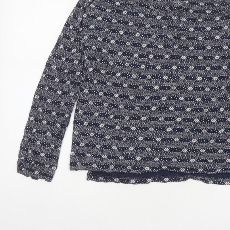 FatFace Women’s Blue Floral Long Sleeve Button Jersey Top UK 10