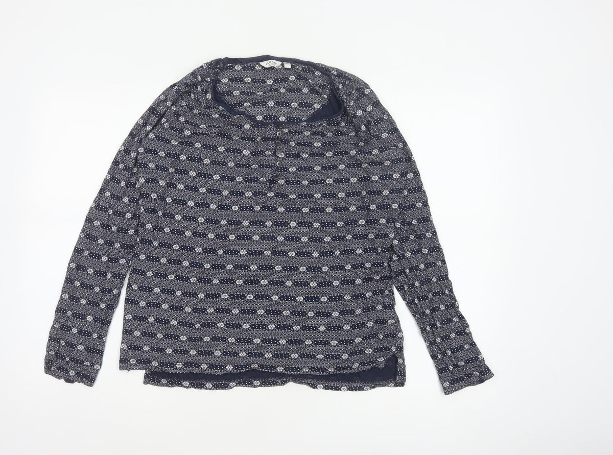 FatFace Women’s Blue Floral Long Sleeve Button Jersey Top UK 10
