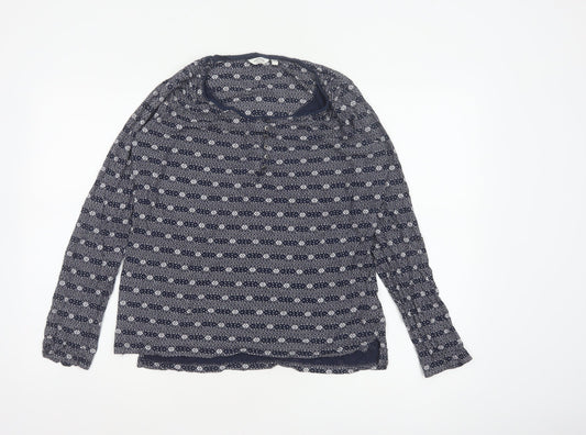 FatFace Women’s Blue Floral Long Sleeve Button Jersey Top UK 10