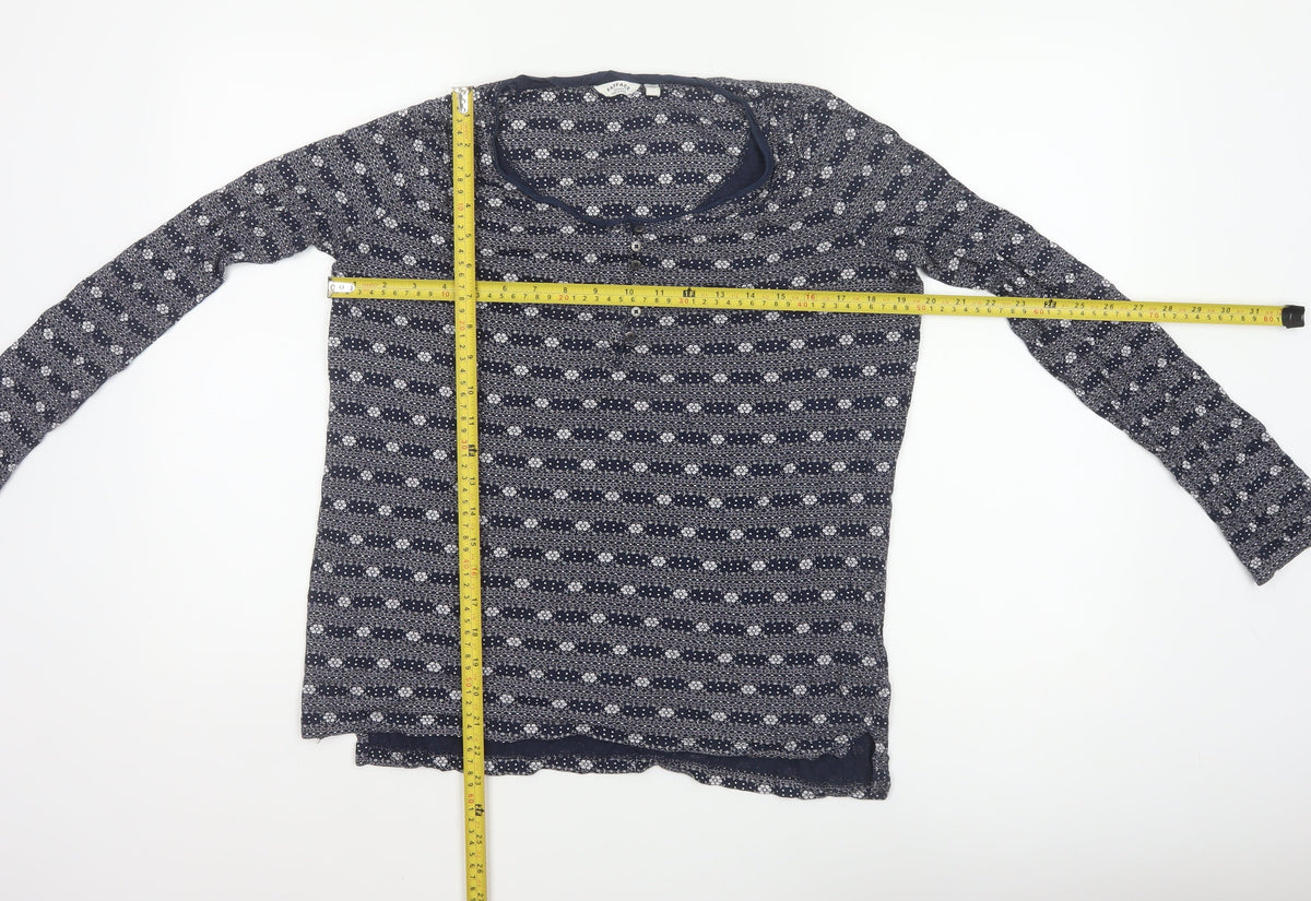 FatFace Women’s Blue Floral Long Sleeve Button Jersey Top UK 10