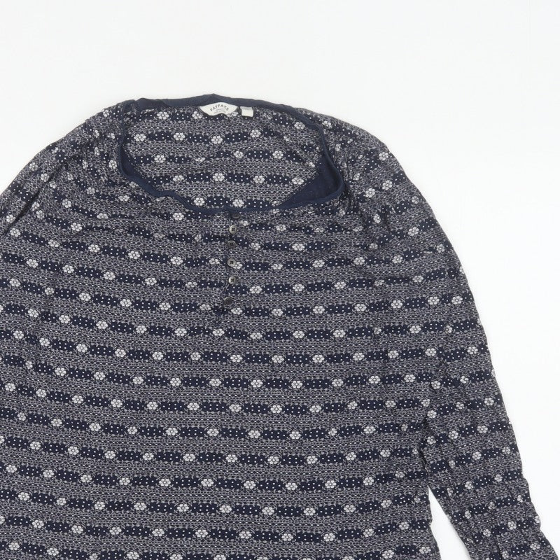FatFace Women’s Blue Floral Long Sleeve Button Jersey Top UK 10