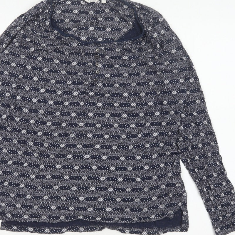 FatFace Women’s Blue Floral Long Sleeve Button Jersey Top UK 10