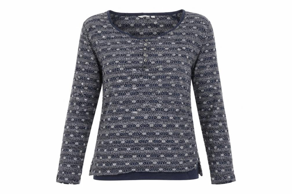 FatFace Women’s Blue Floral Long Sleeve Button Jersey Top UK 10