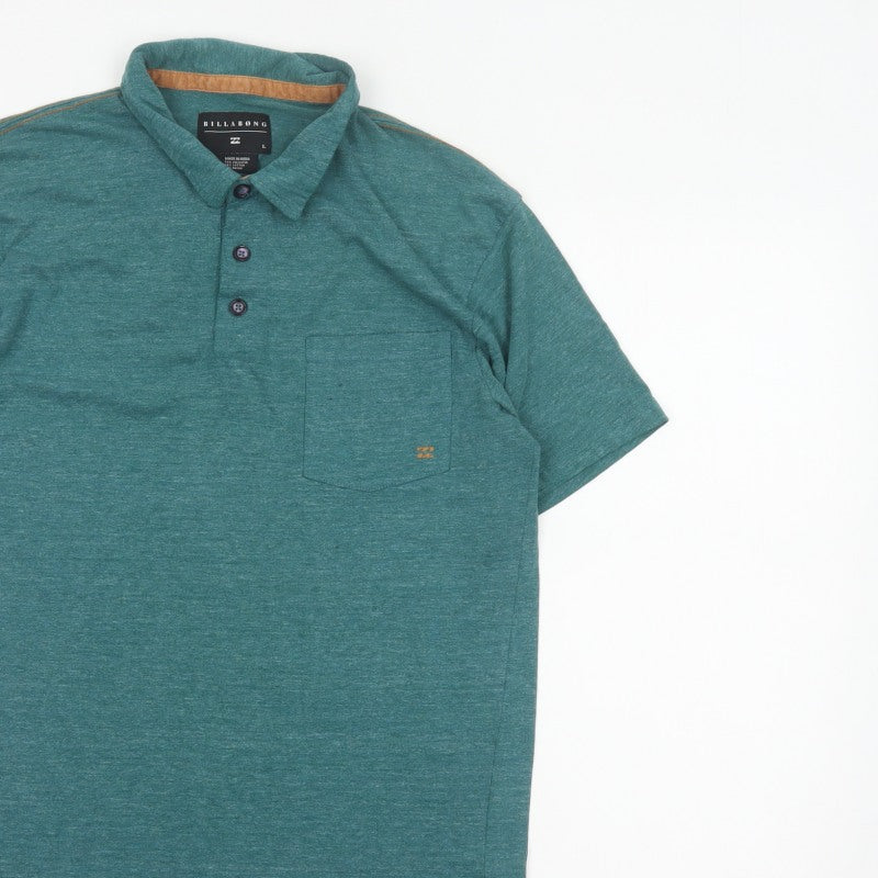 Billabong Men's Green Marl Logo Pocket Polo Shirt Size L