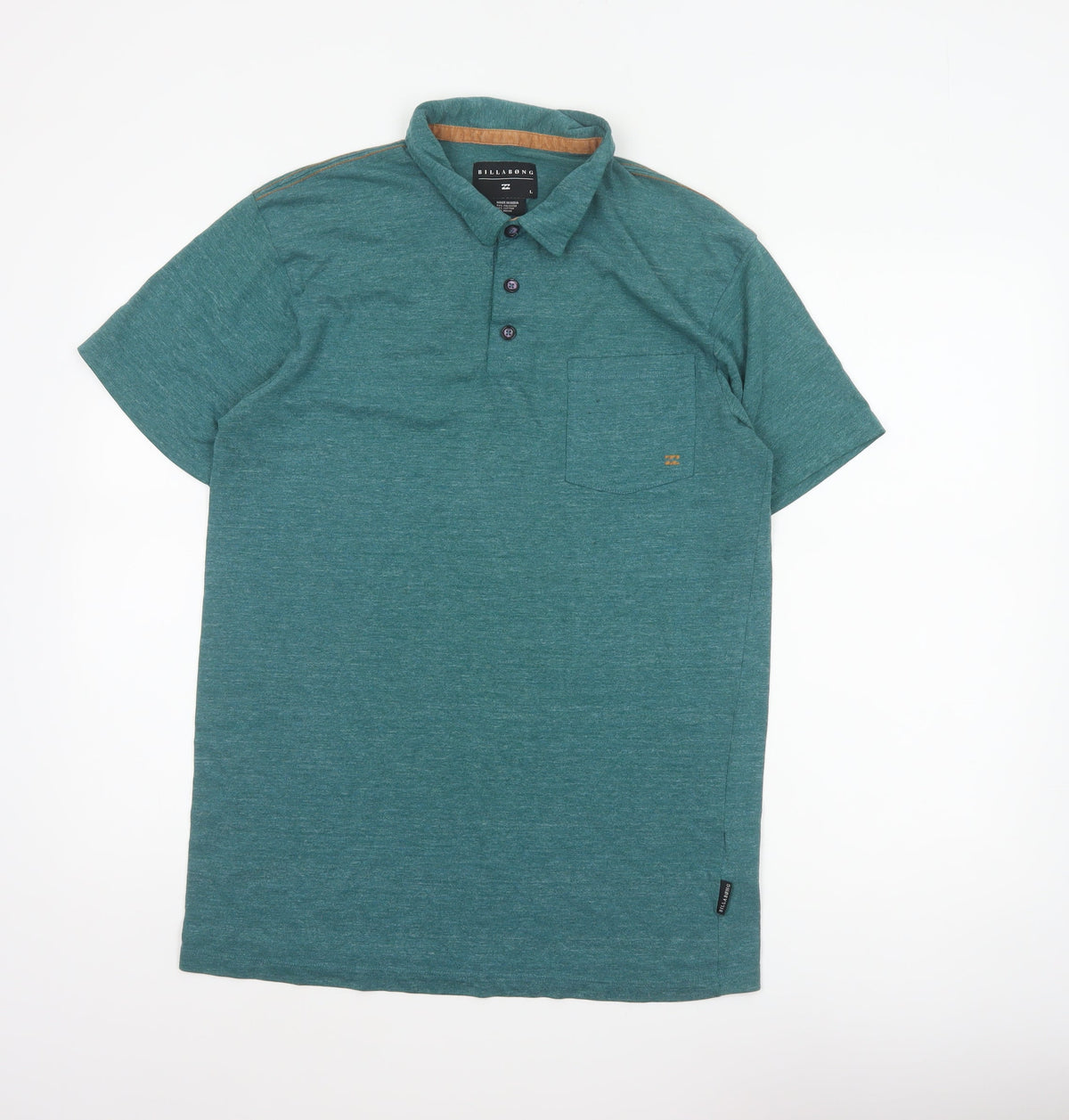 Billabong Men's Green Marl Logo Pocket Polo Shirt Size L