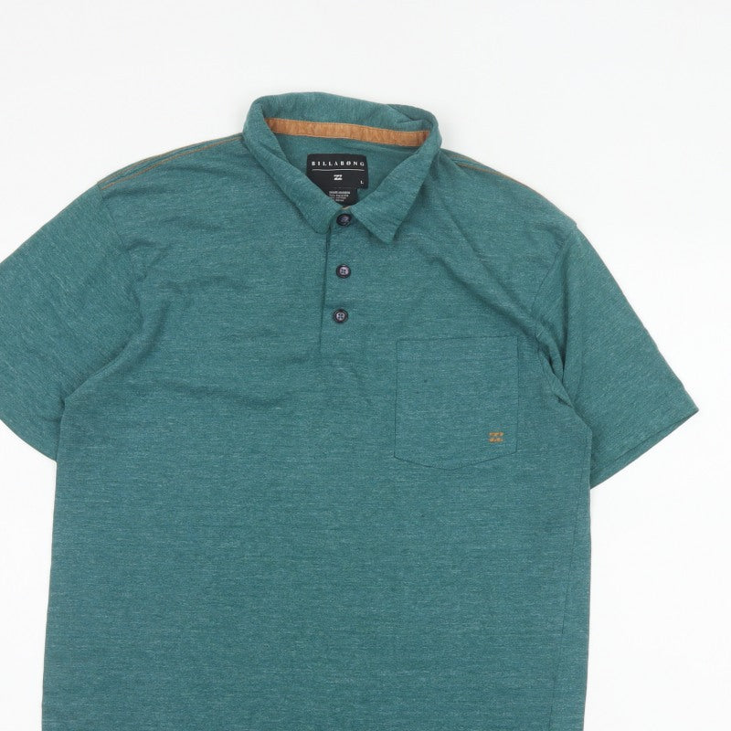 Billabong Men's Green Marl Logo Pocket Polo Shirt Size L