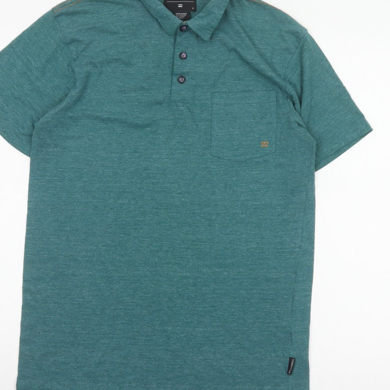 Billabong Men's Green Marl Logo Pocket Polo Shirt Size L