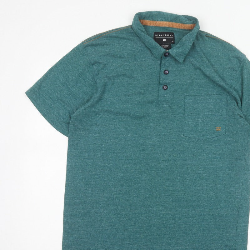 Billabong Men's Green Marl Logo Pocket Polo Shirt Size L