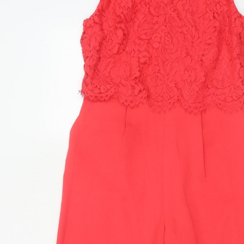 Oasis Women Red Size 10 Lace Wide Leg Sleeveless Jumpsuit Formal