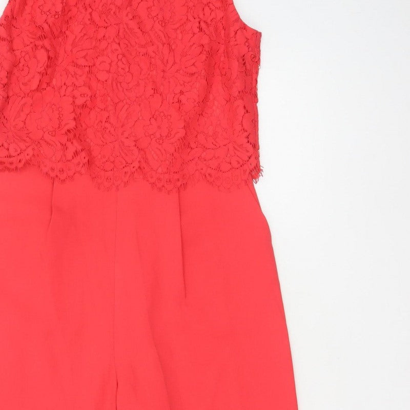 Oasis Women Red Size 10 Lace Wide Leg Sleeveless Jumpsuit Formal