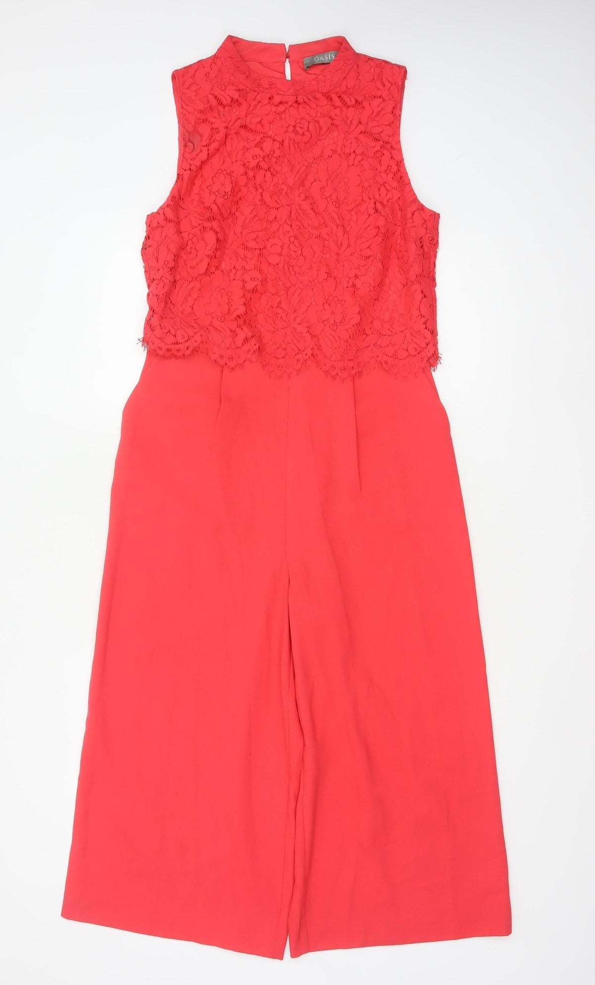 Oasis Women Red Size 10 Lace Wide Leg Sleeveless Jumpsuit Formal