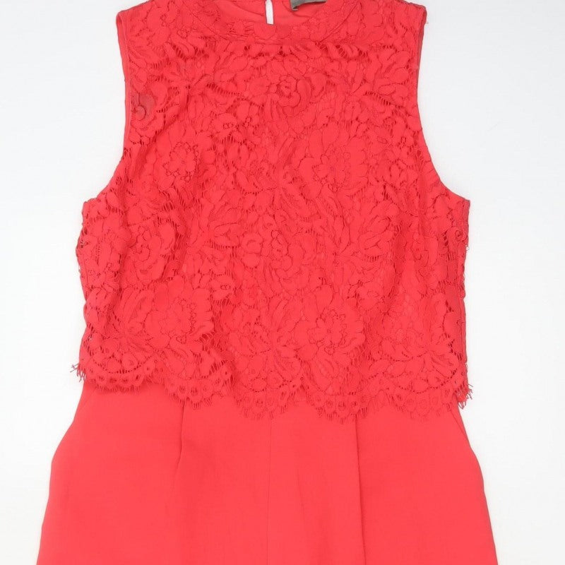 Oasis Women Red Size 10 Lace Wide Leg Sleeveless Jumpsuit Formal