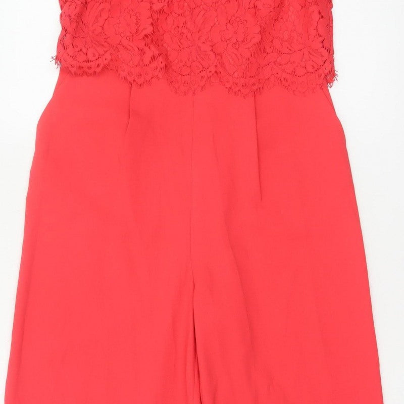 Oasis Women Red Size 10 Lace Wide Leg Sleeveless Jumpsuit Formal