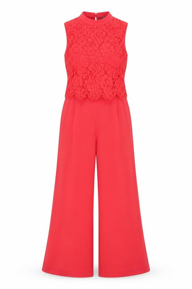 Oasis Women Red Size 10 Lace Wide Leg Sleeveless Jumpsuit Formal
