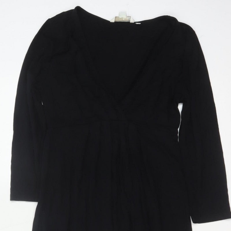 Boden Women Black UK 12 Maxi V-Neck Long Sleeve Stretch Dress
