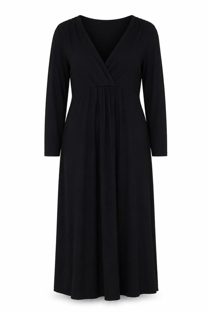 Boden Women Black UK 12 Maxi V-Neck Long Sleeve Stretch Dress
