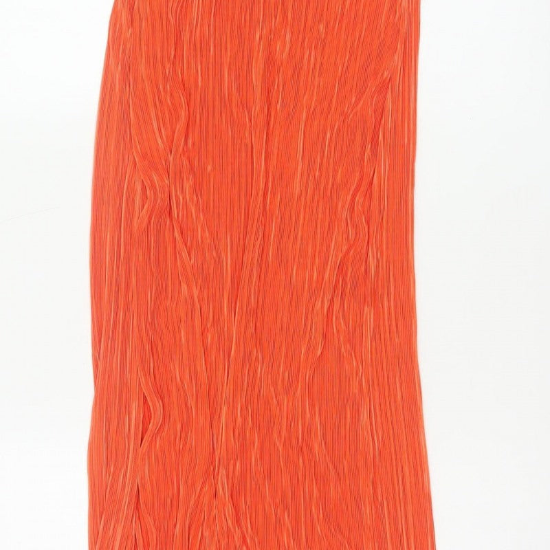 PrettyLittleThing Women Orange UK 12 One Shoulder Pleated Maxi Dress
