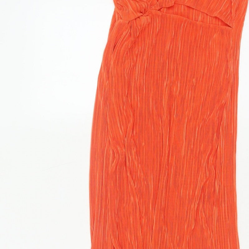 PrettyLittleThing Women Orange UK 12 One Shoulder Pleated Maxi Dress