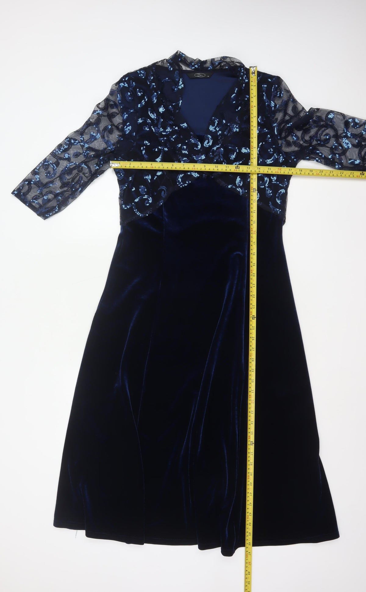 Bm Women’s Blue Size 14 Velvet Sequin Mesh Jacket Dress Formal