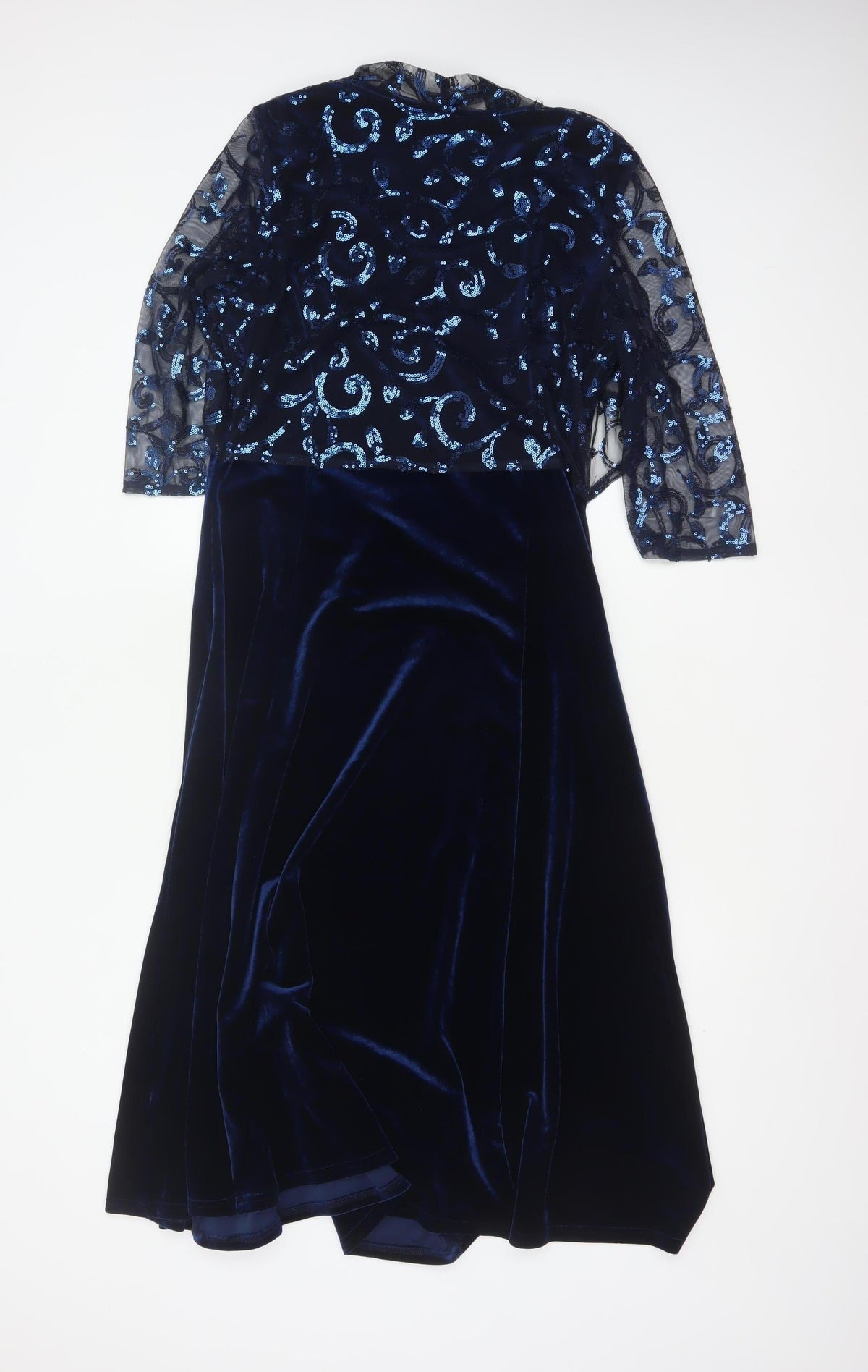 Bm Women’s Blue Size 14 Velvet Sequin Mesh Jacket Dress Formal