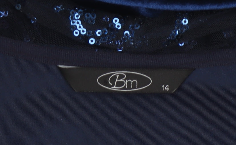 Bm Women’s Blue Size 14 Velvet Sequin Mesh Jacket Dress Formal