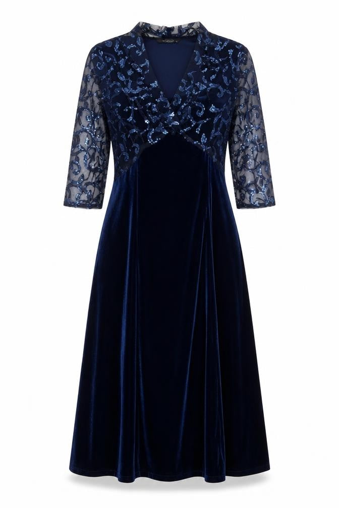 Bm Women’s Blue Size 14 Velvet Sequin Mesh Jacket Dress Formal