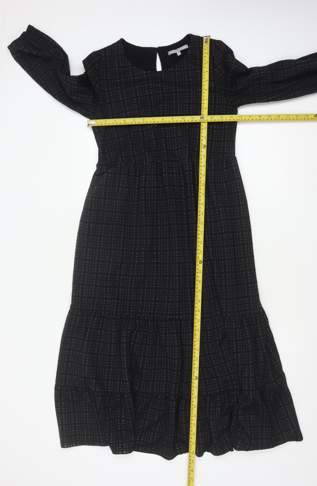 Oliver Bonas Women Black UK 8 Midi Fit & Flare Geometric Ruffle Dress